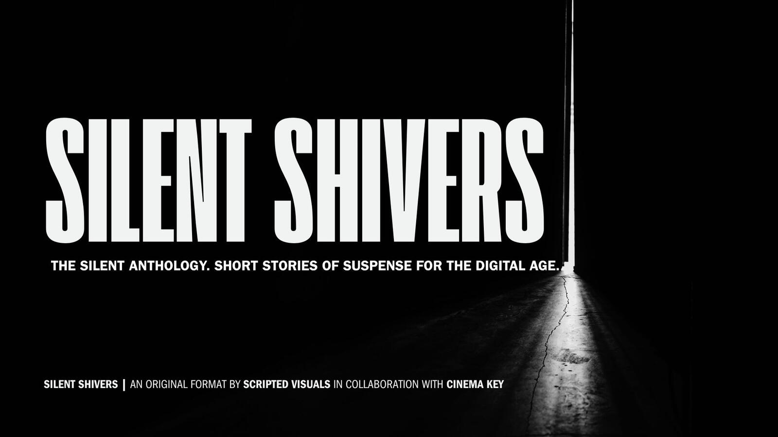 Pitch Deck Cover — Silent Shivers (Scripted Visuals) Black and white pitch deck cover for Silent Shivers featuring an overhead view of a spiral staircase.