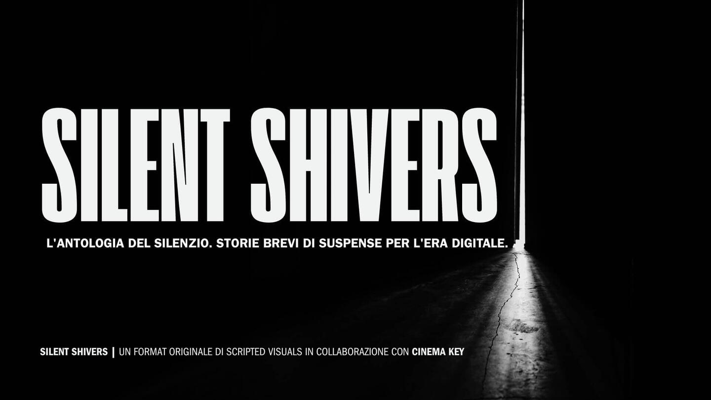 Silent Shivers — Concept & Series Title Card | Jessica Evelyn Rodrigues de Lima Dark promotional title card for Silent Shivers featuring white bold typography and a sliver of light, presenting a short-form suspense anthology format for the digital age.